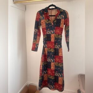 Cider Multicolor Patchwork Long Sleeve Dress